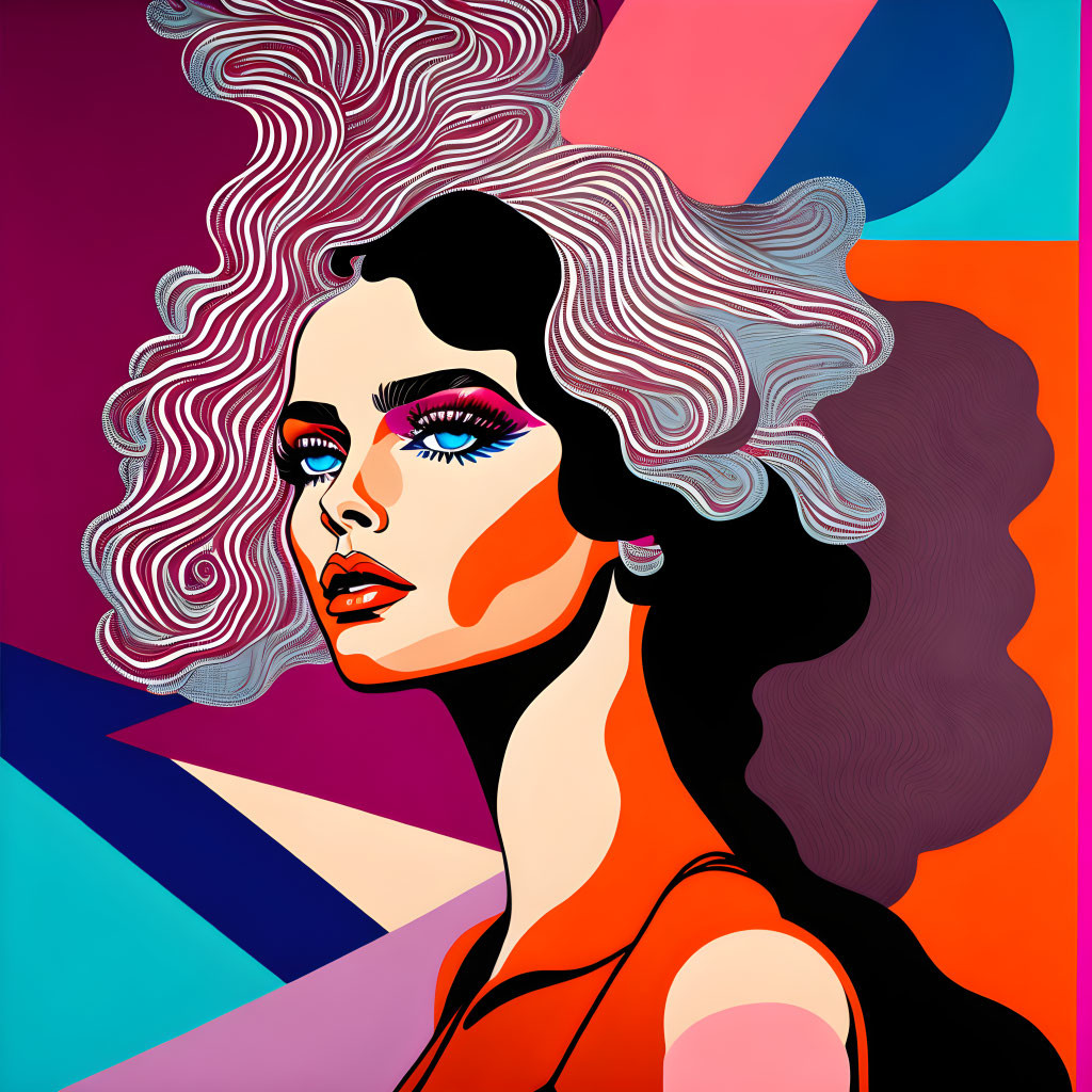 Colorful Woman Portrait with Geometric Background