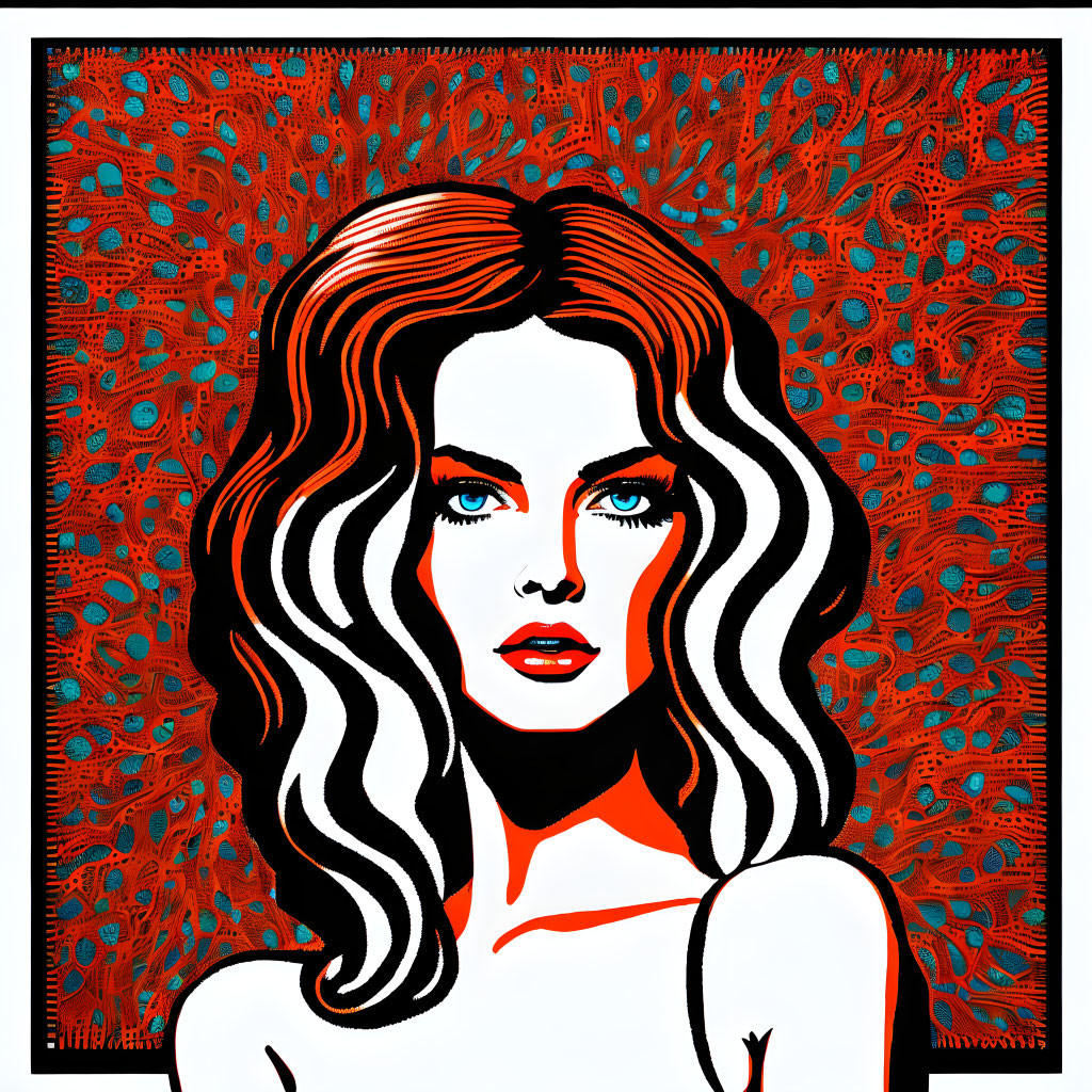 Vibrant pop art portrait of a woman with flowing hair