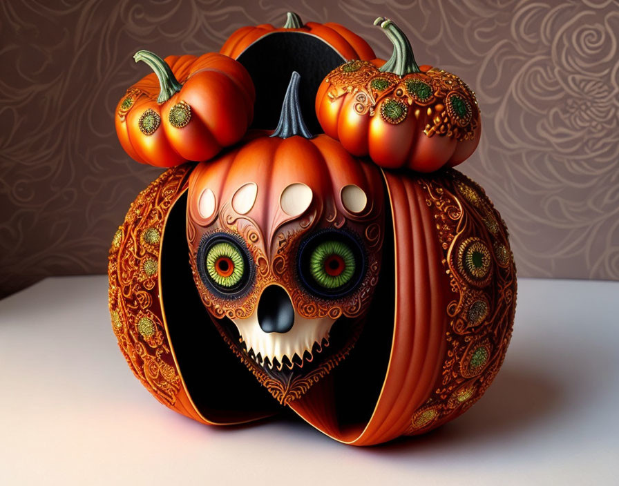 Intricately Carved Pumpkin with Elaborate Patterns