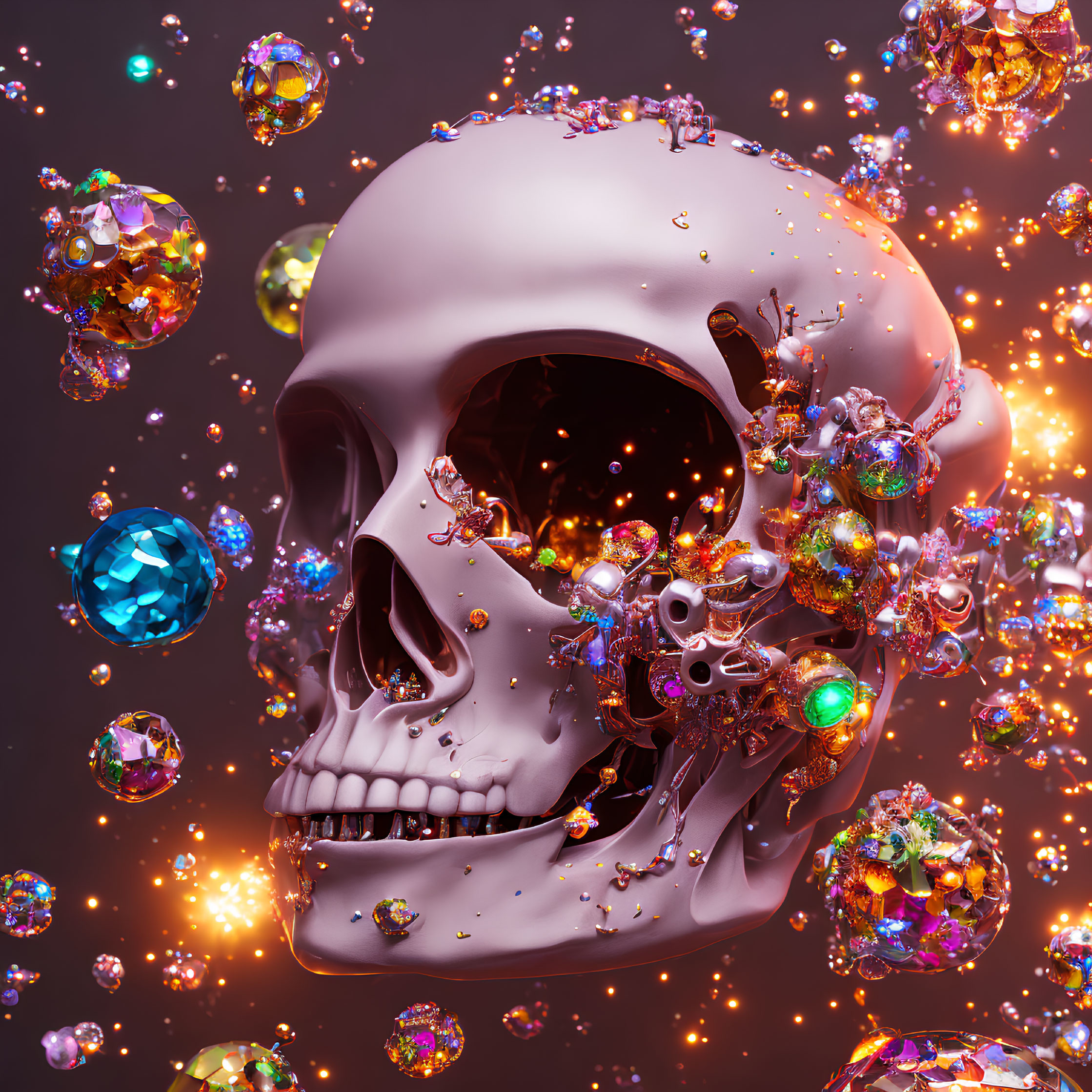 Colorful Jeweled Skull in Surreal 3D Illustration