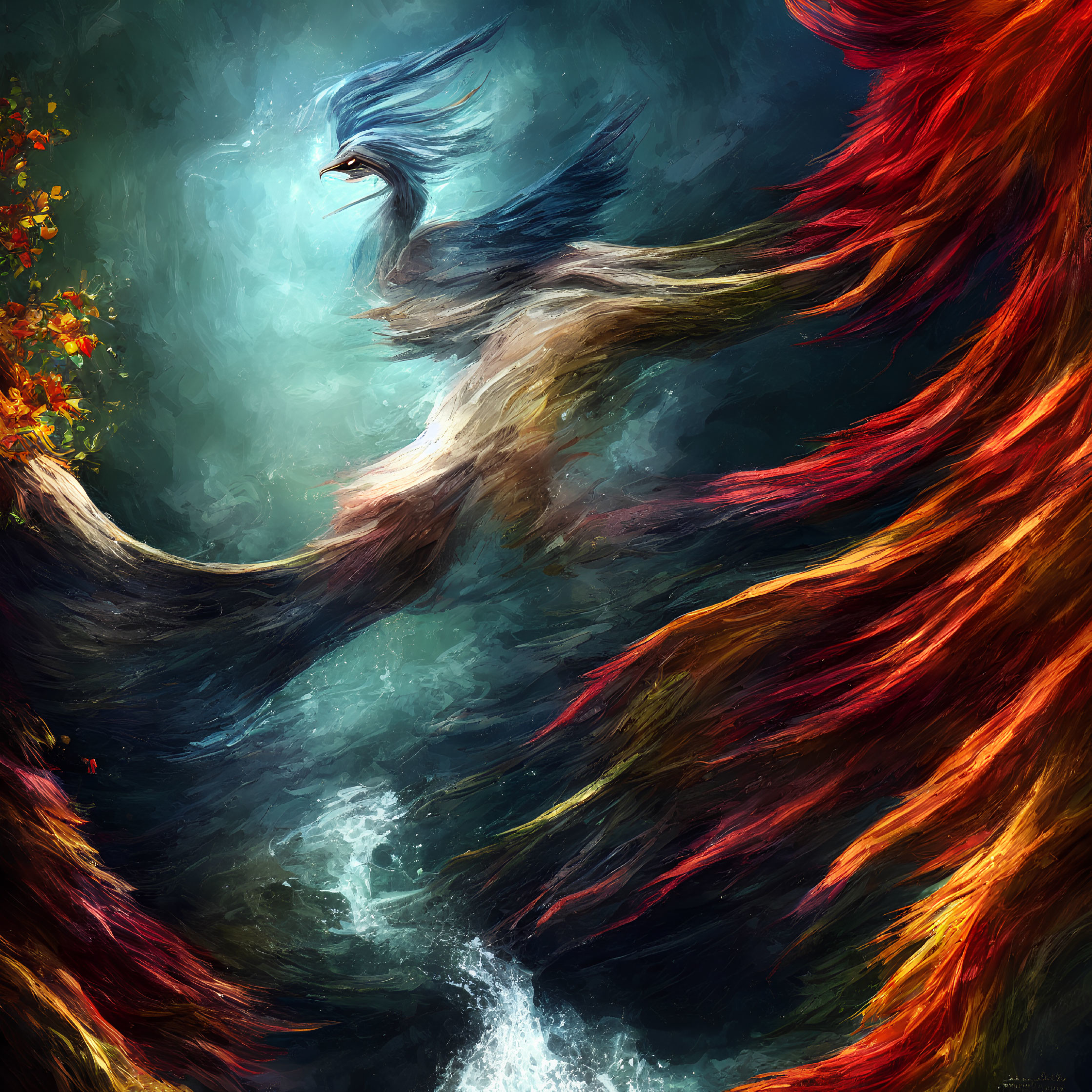 Colorful Phoenix Flying in Digital Painting