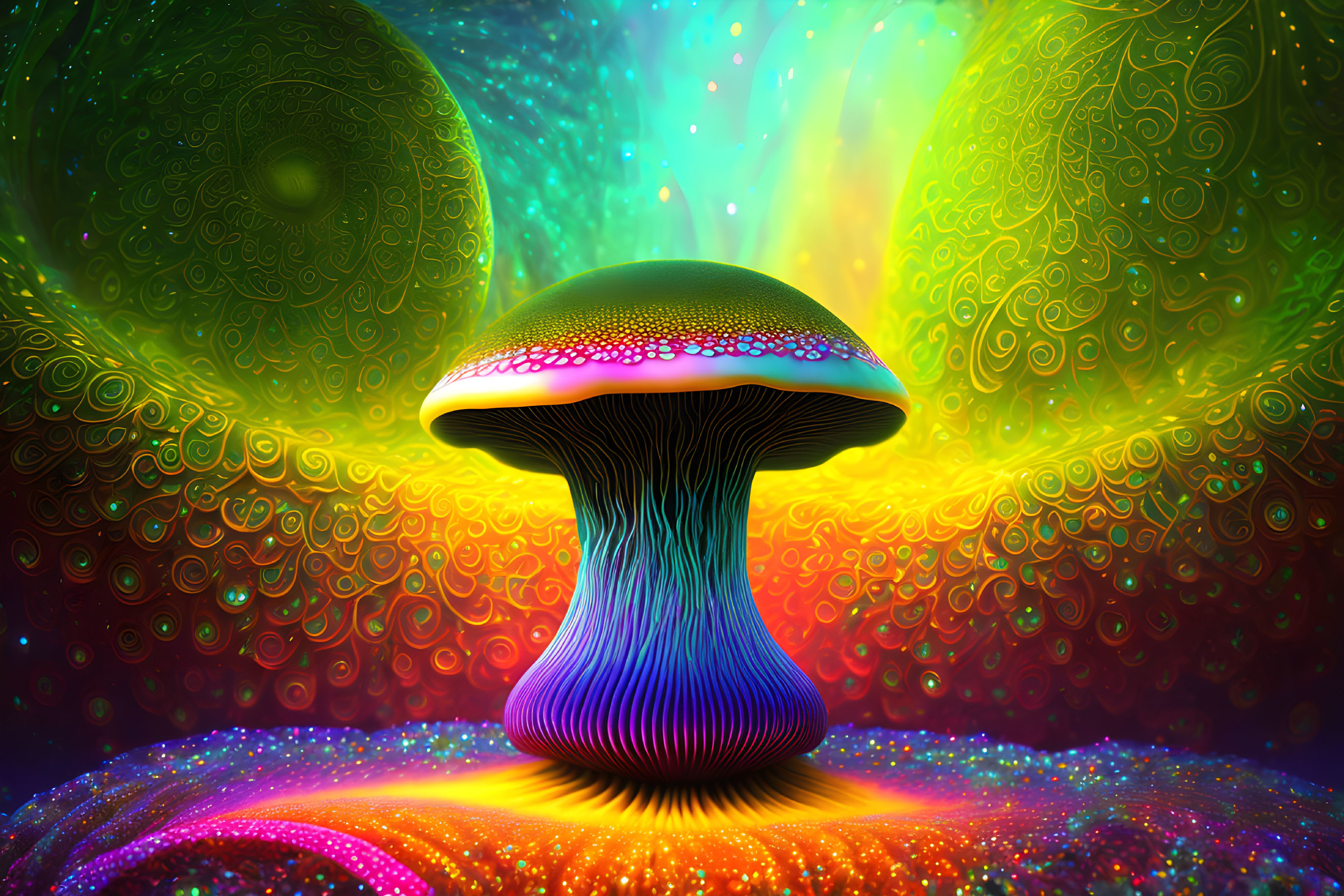 Colorful Mushroom Artwork with Psychedelic Patterns