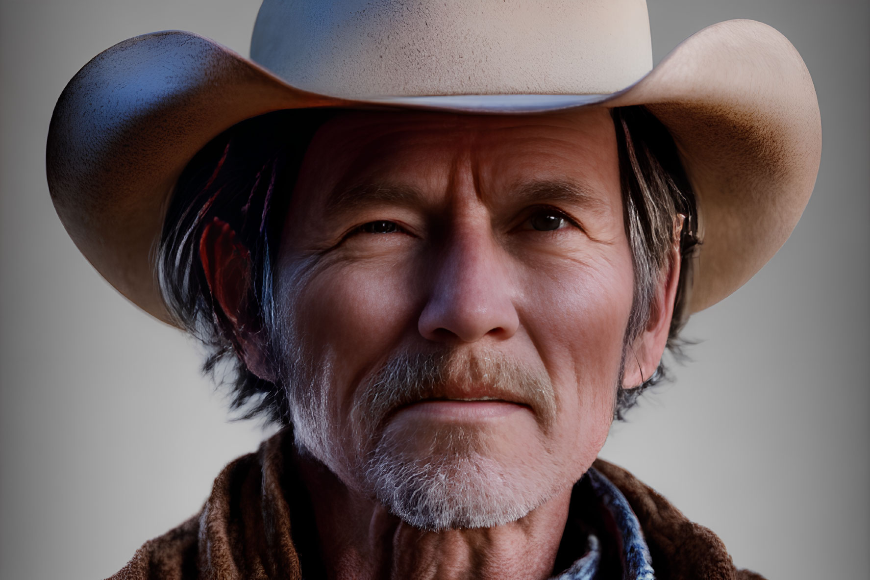 Digital portrait of older man in cowboy hat with weathered face