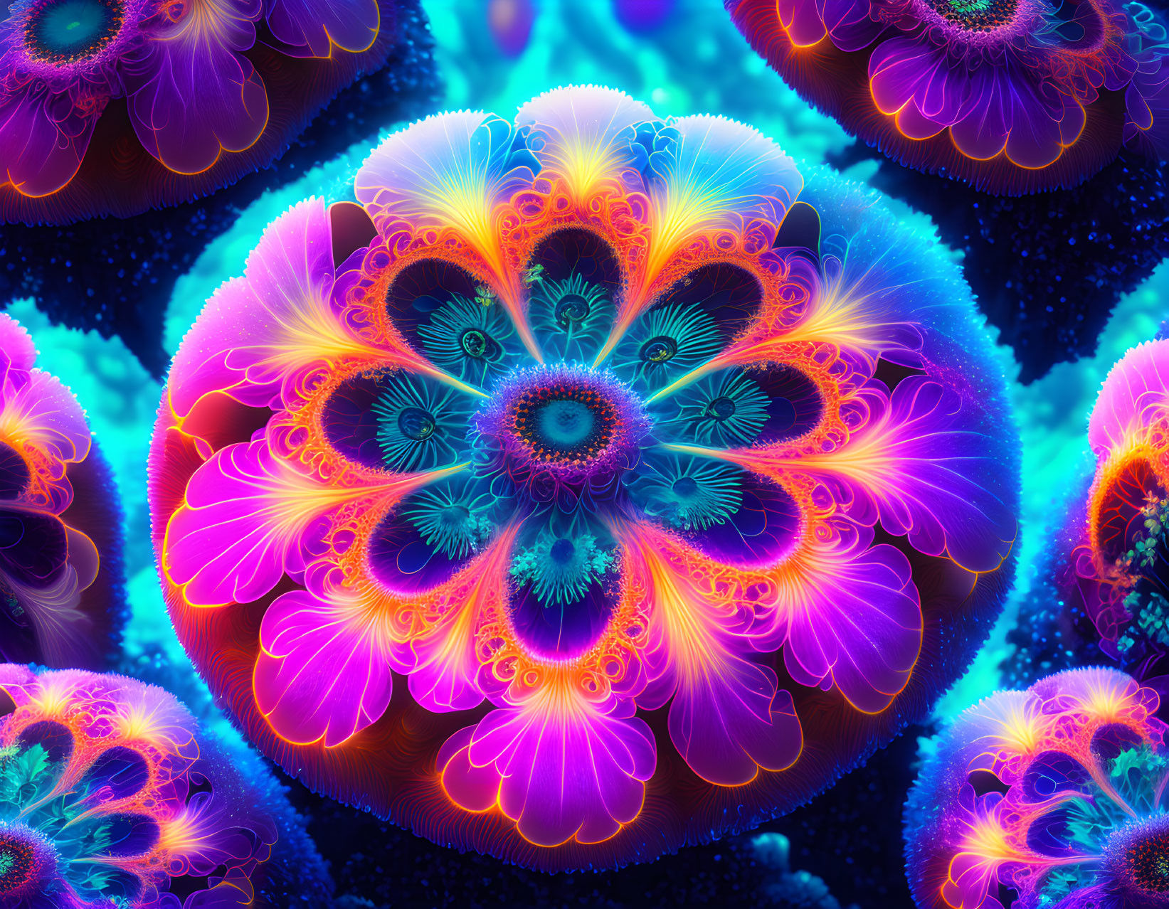 Colorful Fractal Artwork Resembling Sea Anemone on Dark Background