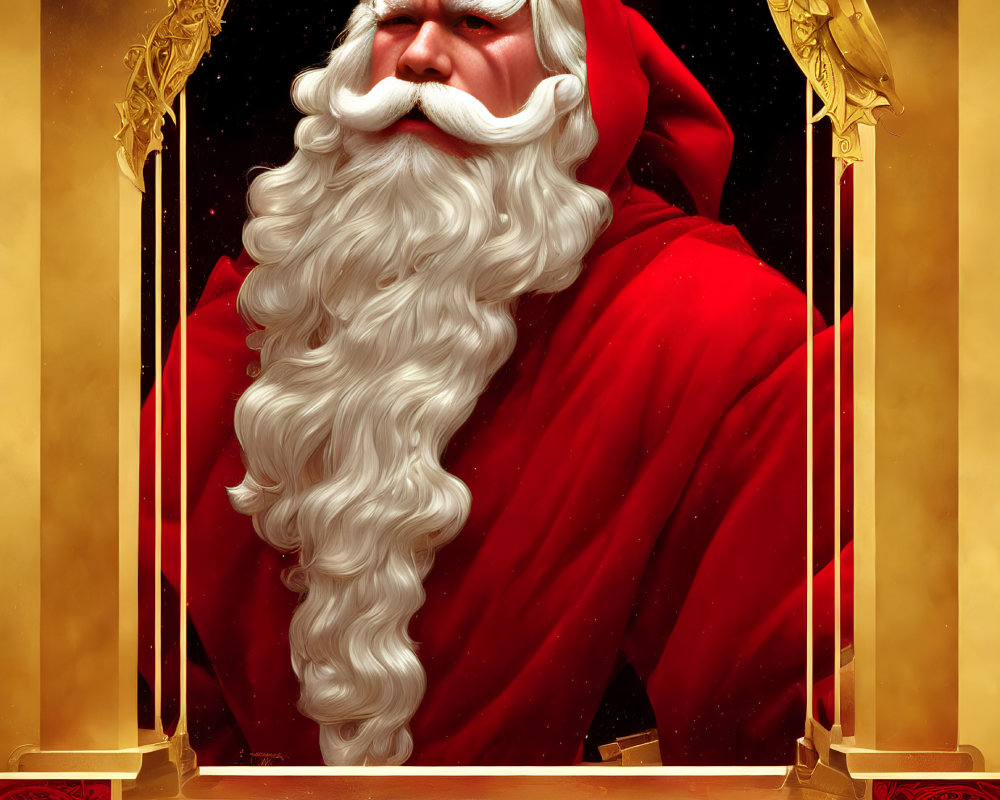 Stoic Santa Claus Portrait with White Beard and Red Attire