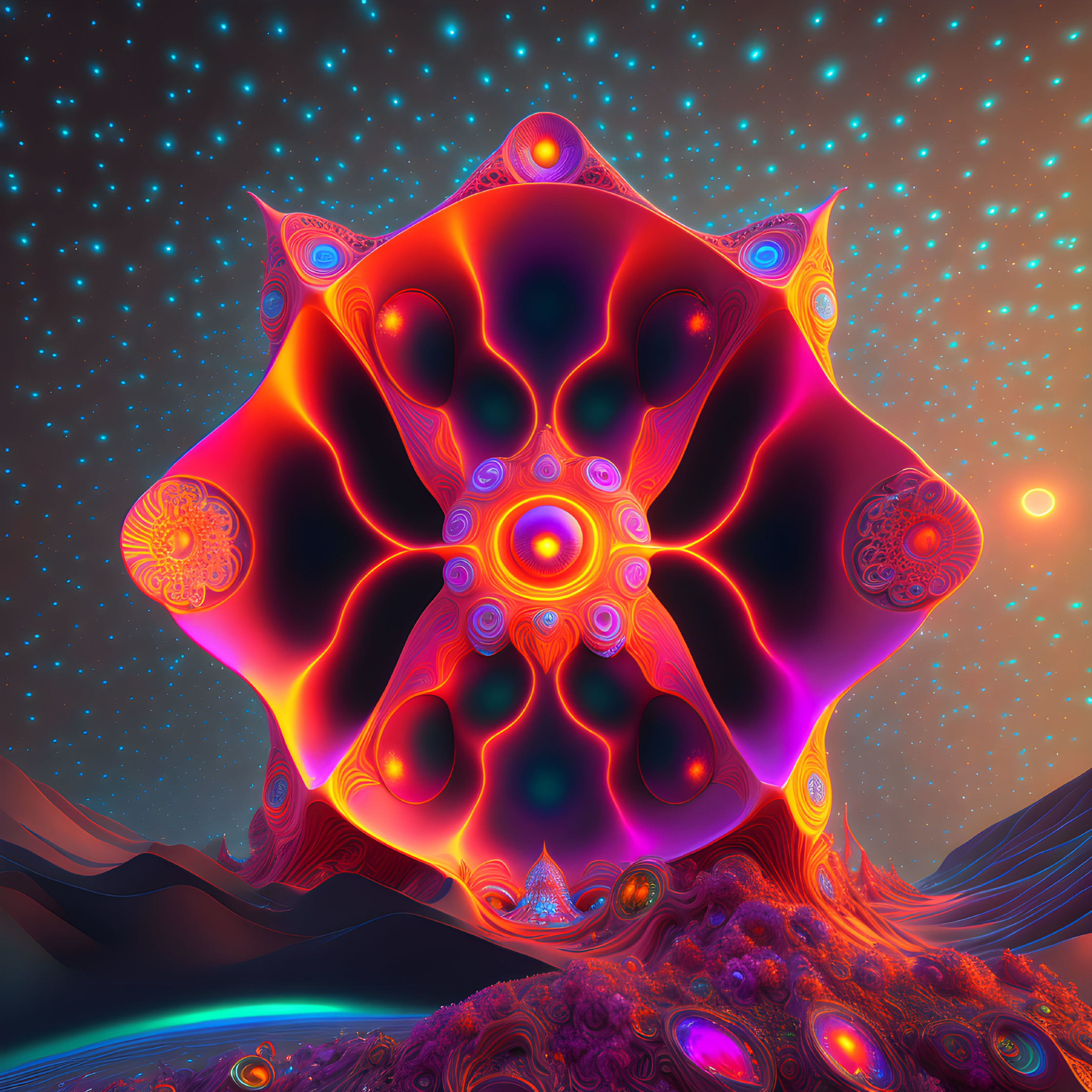 Colorful Fractal-Inspired Digital Artwork with Neon Colors