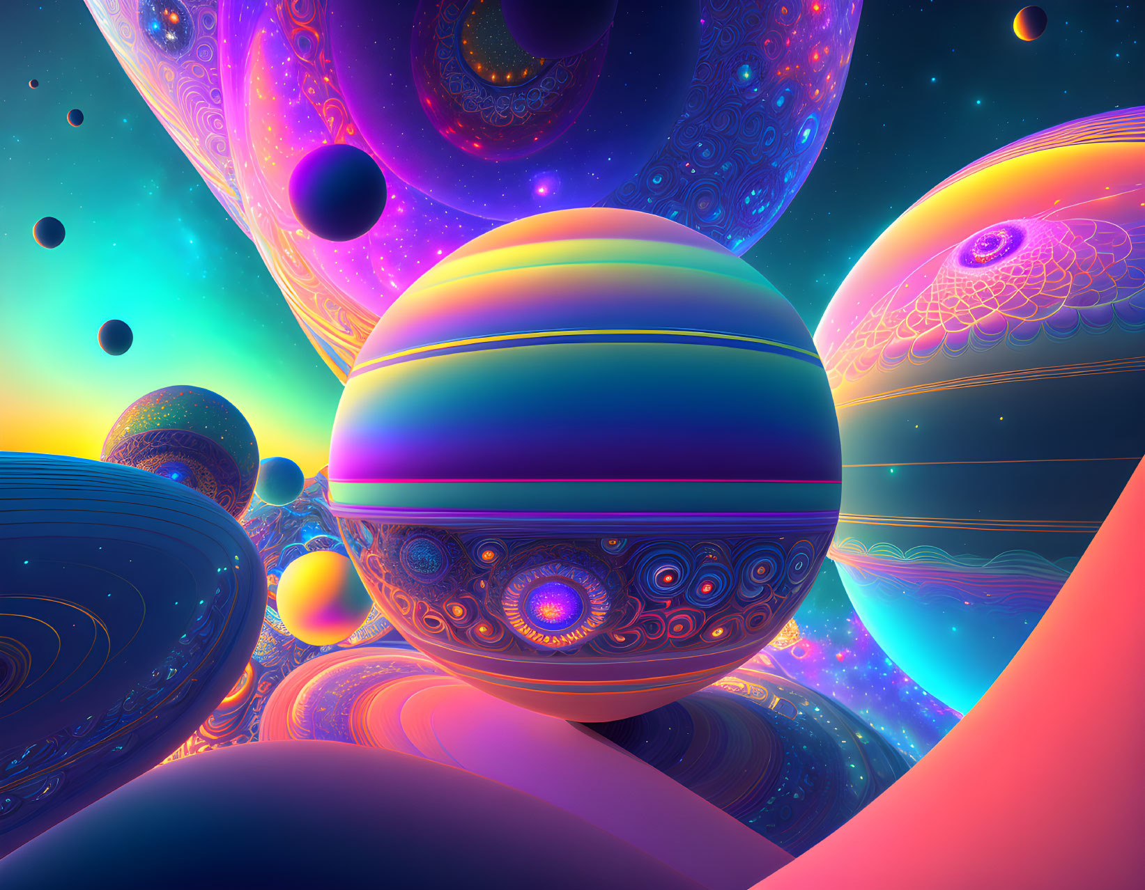 Colorful Patterned Planets and Celestial Bodies in Cosmic Artwork