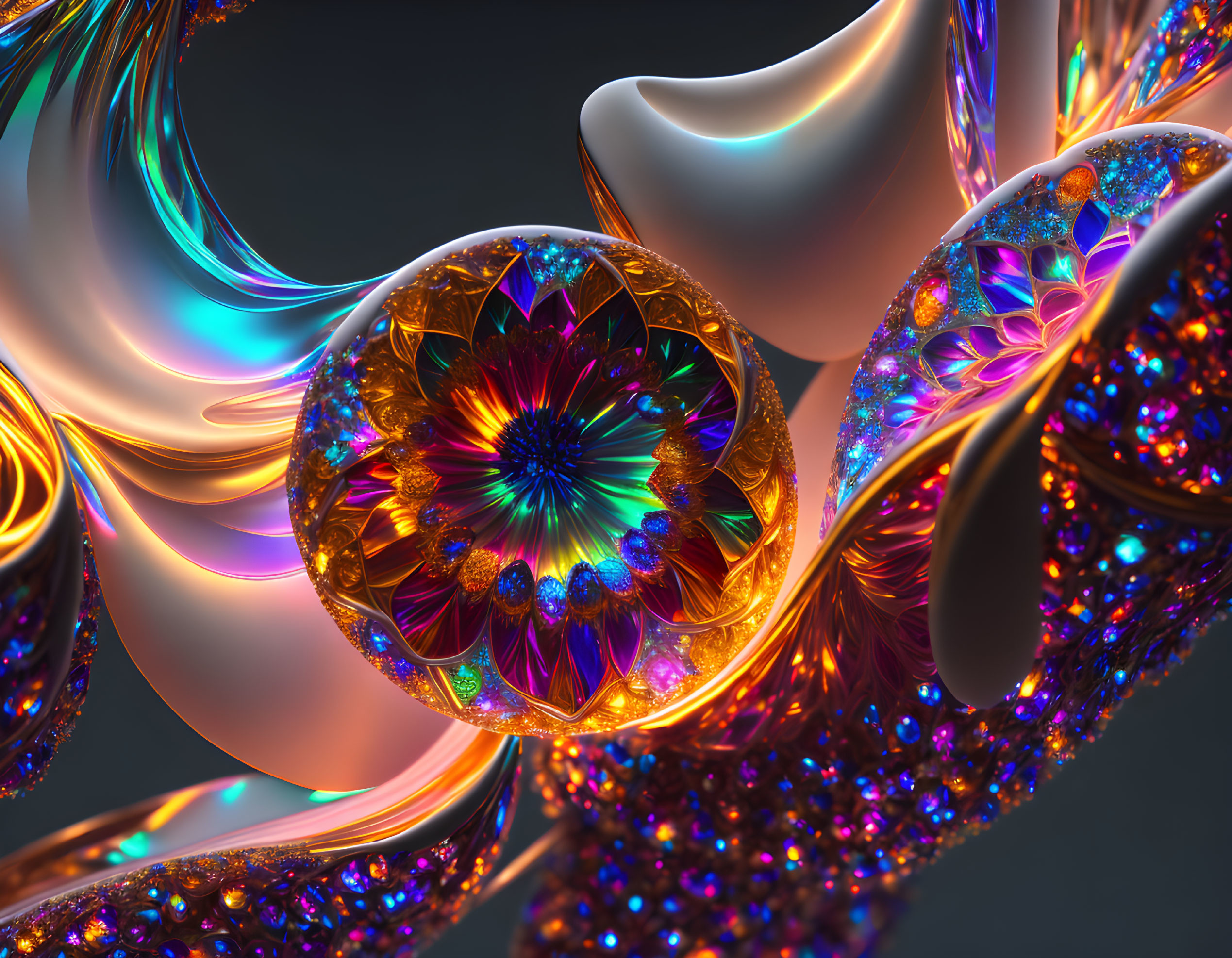 Colorful Fractal Art with Glowing Iridescent Pattern