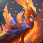 Majestic Phoenix with Fiery Orange and Yellow Wings in Twilight