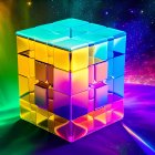 Colorful Rubik’s Cube with cosmic patterns in neon-lit digital space