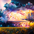 Colorful Stylized Lotus Flowers on Dark Background with Petal Details