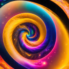 Colorful swirling vortex on geometric background: blue, orange, purple