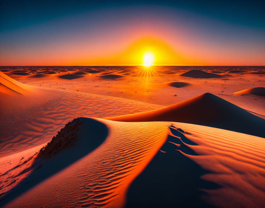 Vibrant orange sunset over desert sand dunes