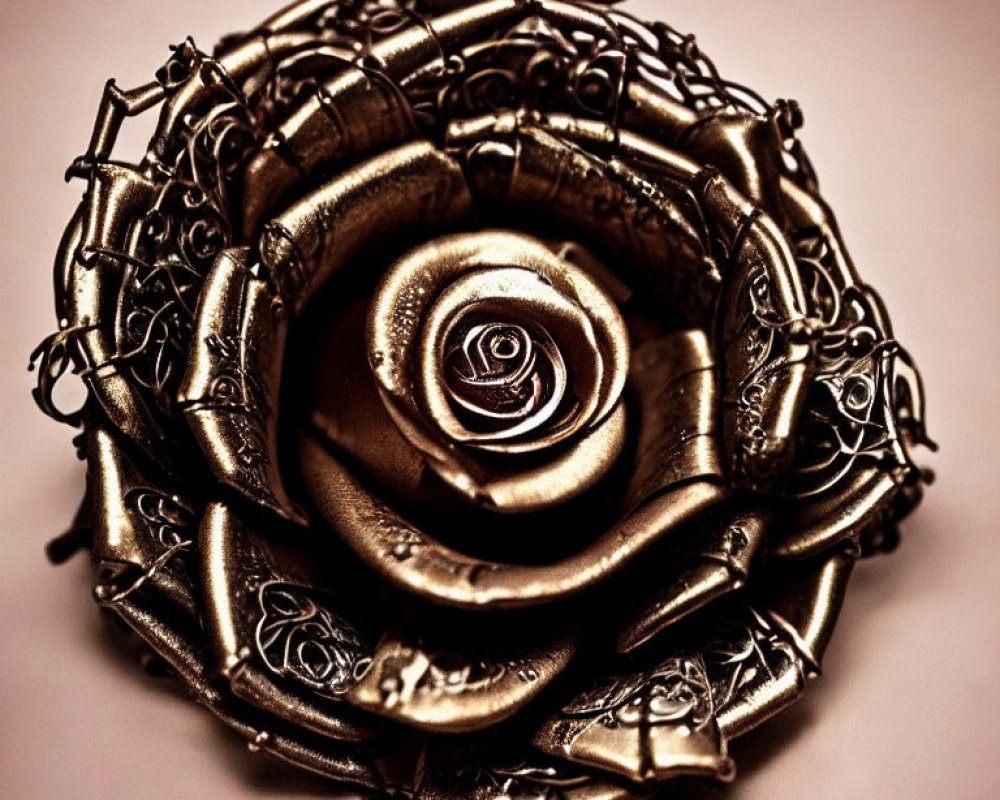 Sepia-Toned Metallic Rose with Wire Petals: Nature and Craftsmanship Blend