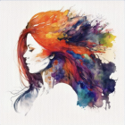 Vibrant Watercolor Illustration: Woman with Flowing Rainbow Hair