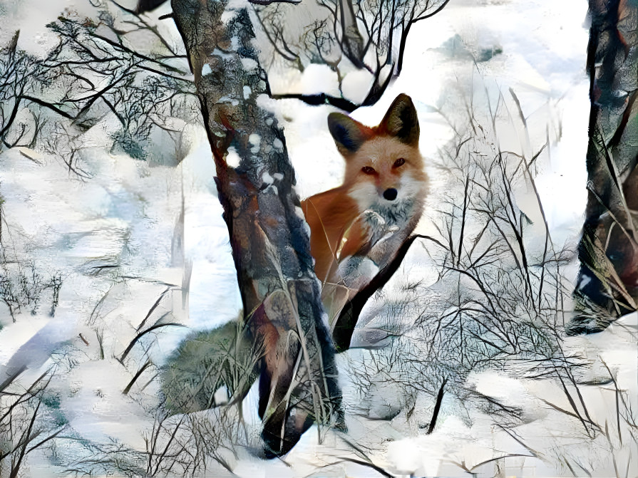 Fox in snowy forest