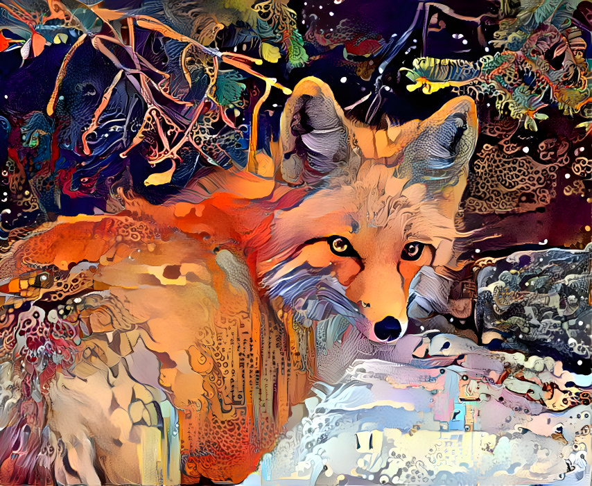 Fox in snowy forest