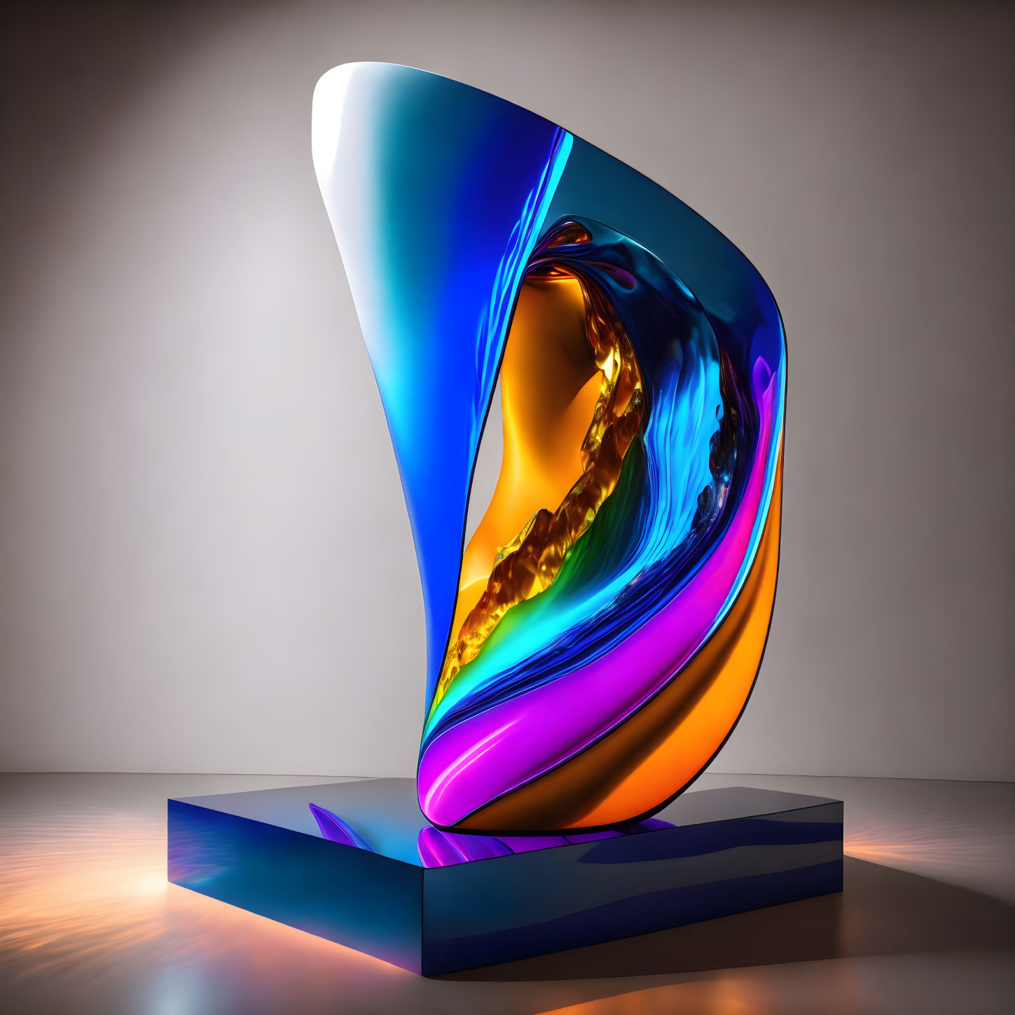 Vivid Colorful Abstract Sculpture on Reflective Surface