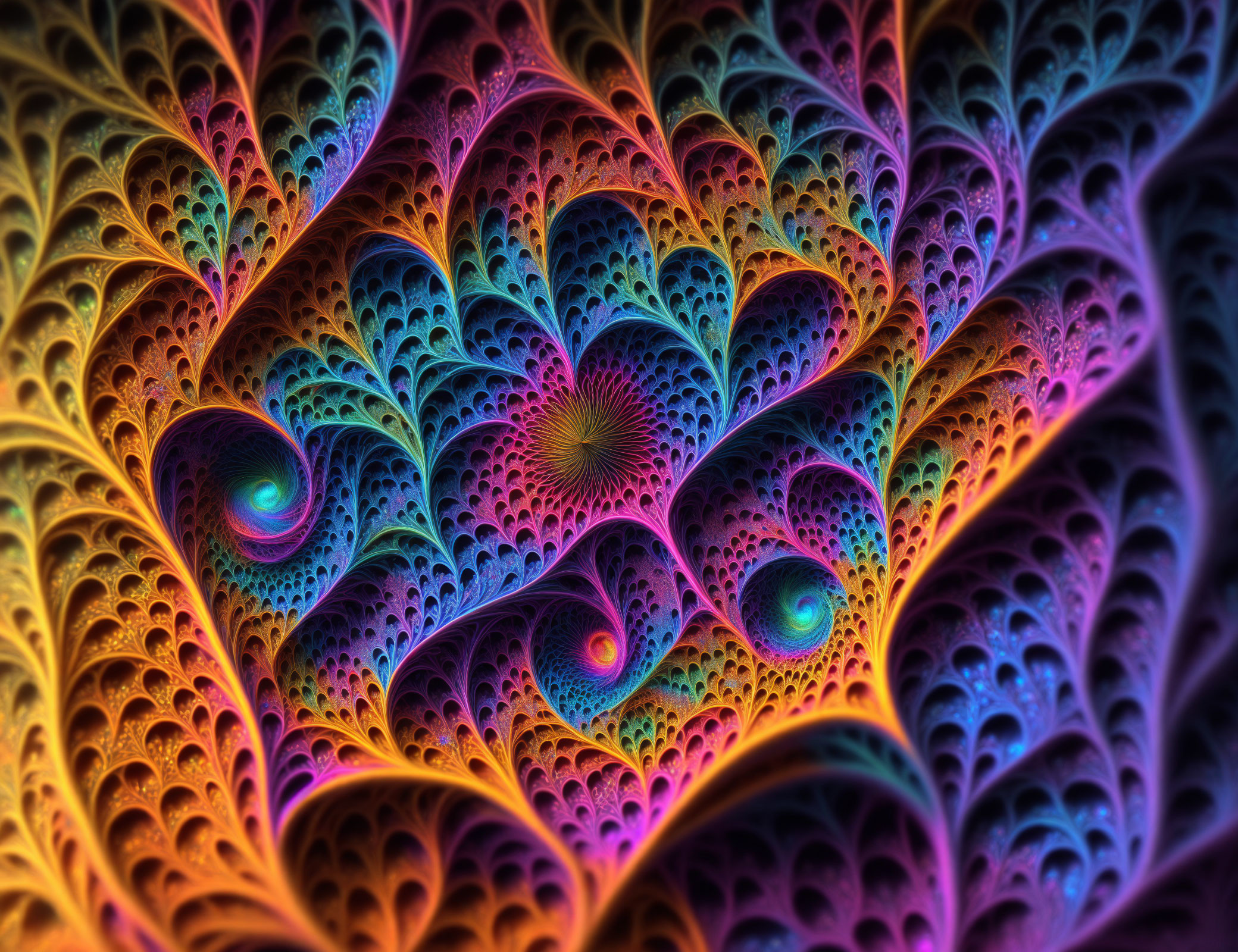 Colorful Fractal Patterns in Blue, Orange, and Purple