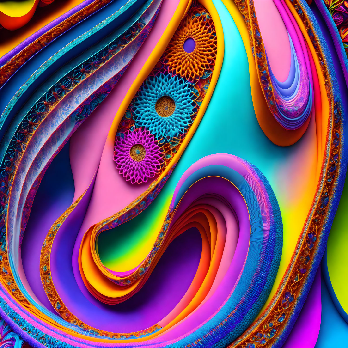 Colorful Turquoise, Orange, Pink & Blue Fractal Art Patterns