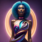 Futuristic image: Woman with blue hair and avant-garde makeup