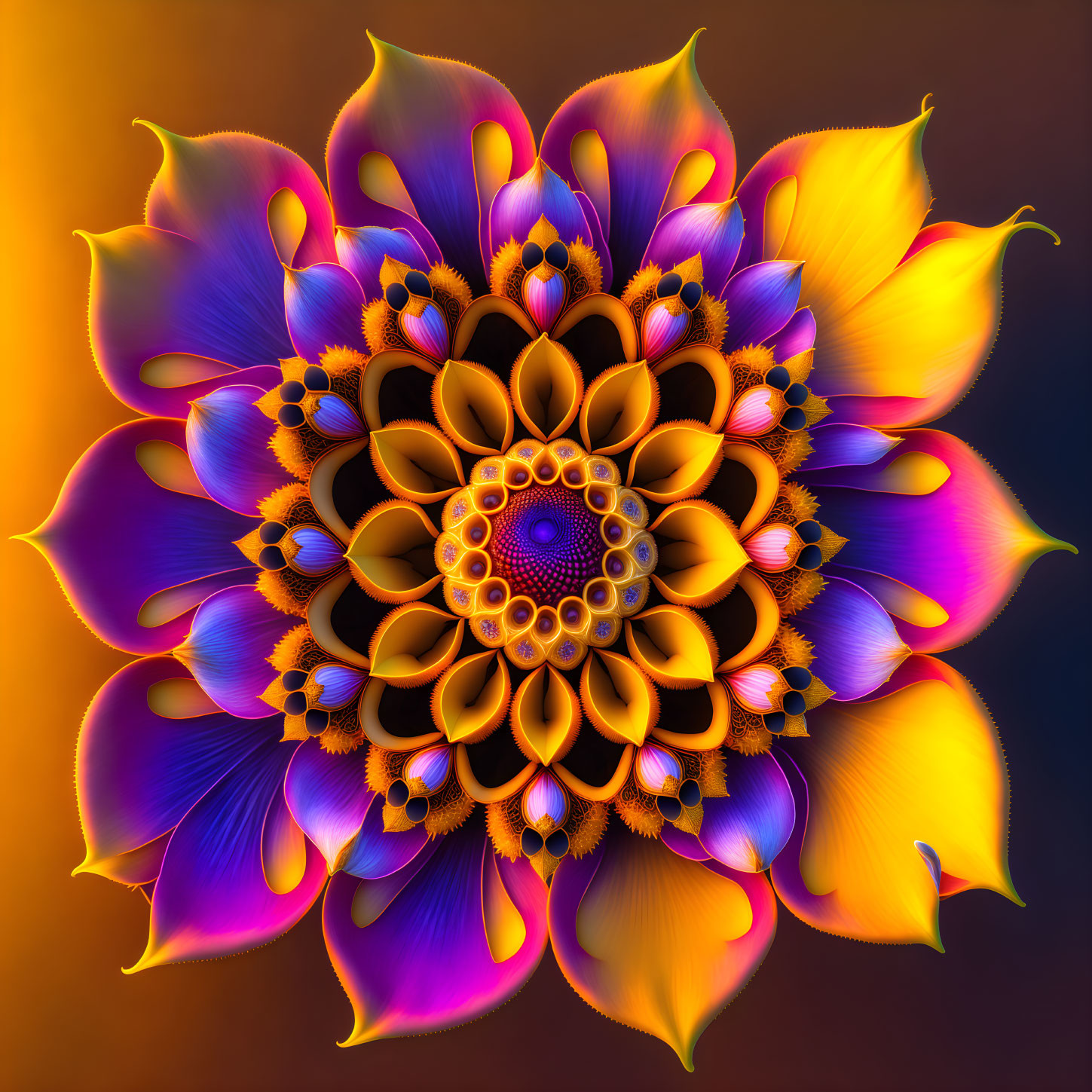 Symmetrical floral pattern in warm digital art.