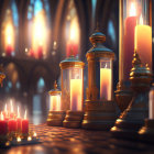 Array of Glowing Candles and Lanterns Against Softly Lit Background