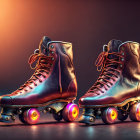 Vintage Roller Skates with Glowing Wheels on Dark Background