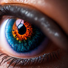 Detailed Vibrant Human Eye with Blue, Orange, and Yellow Iris Patterns