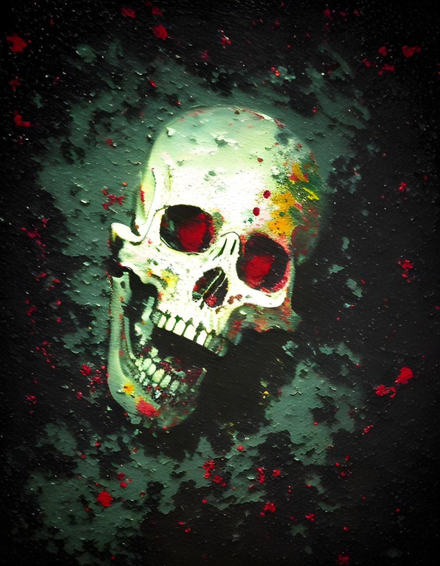 Skull Graffiti with Red Eyes on Black Background