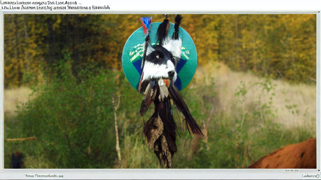 Circular Native American Dreamcatcher with Feathers, Beads, and Dog Image