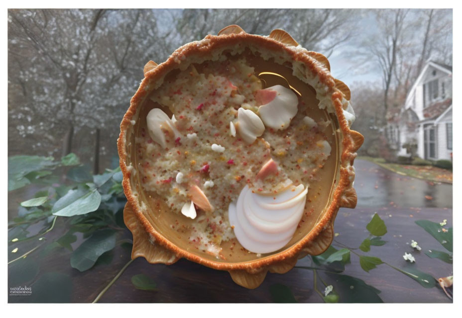 Fluted Crust Pie with Whipped Cream on Car Dashboard