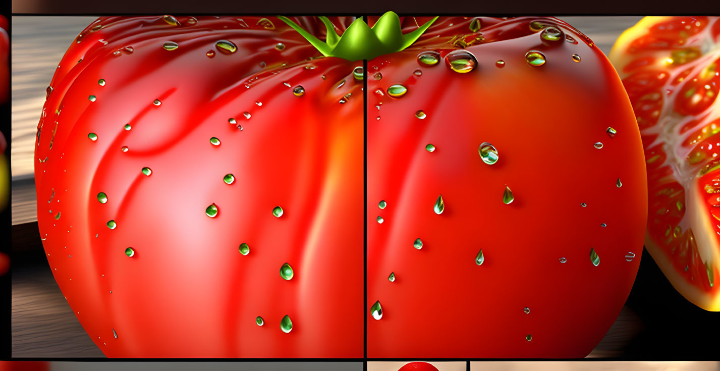 Detailed Render of Juicy Red Tomato with Water Droplets