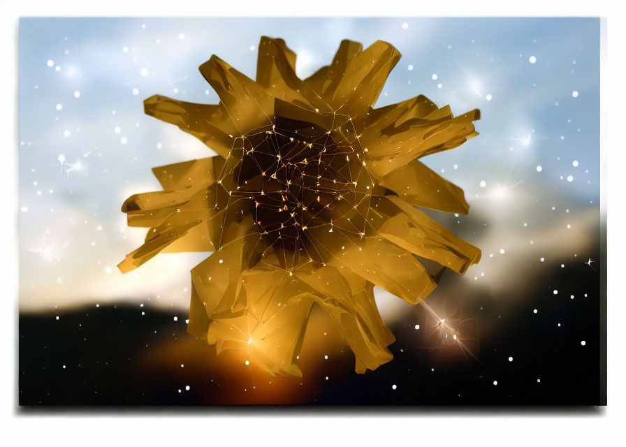 Golden 3D Star with Connected Lines and Dots on Blurred Background