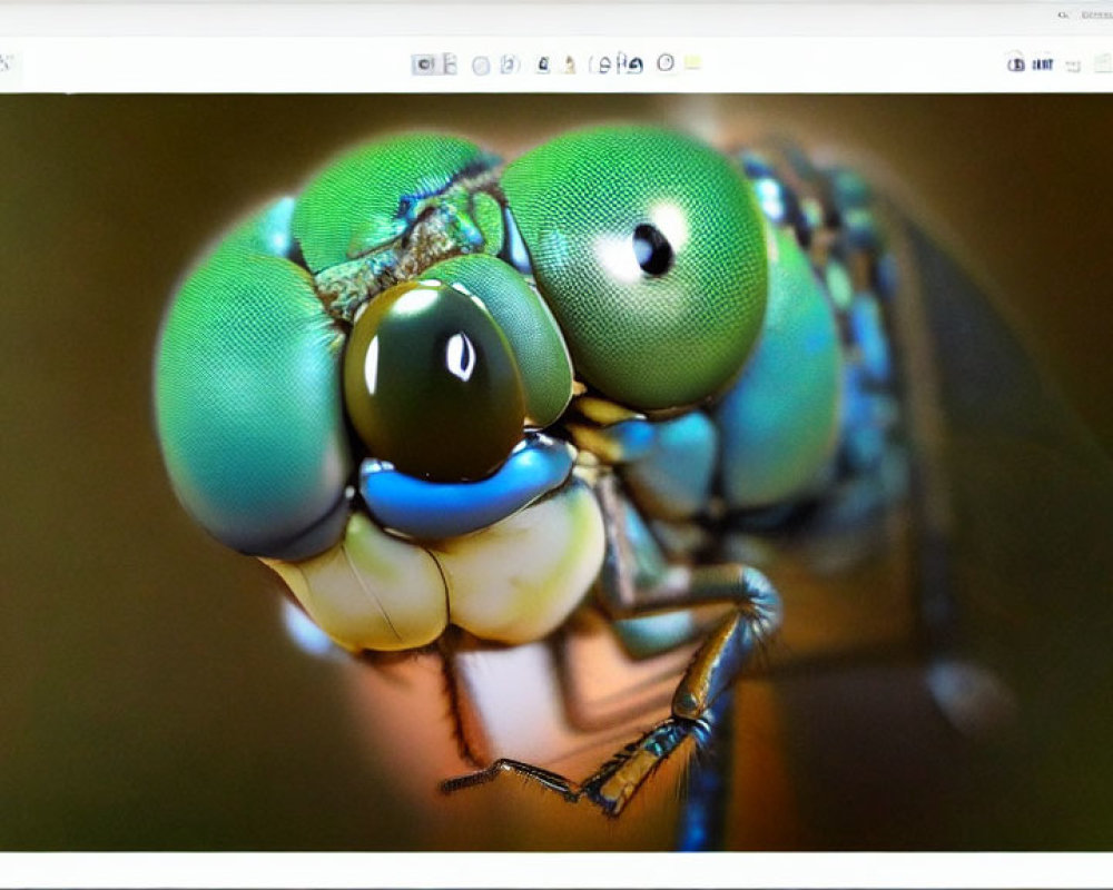 Detailed View of Dragonfly's Head with Large, Multifaceted Eyes