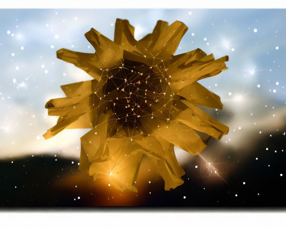 Golden 3D Star with Connected Lines and Dots on Blurred Background