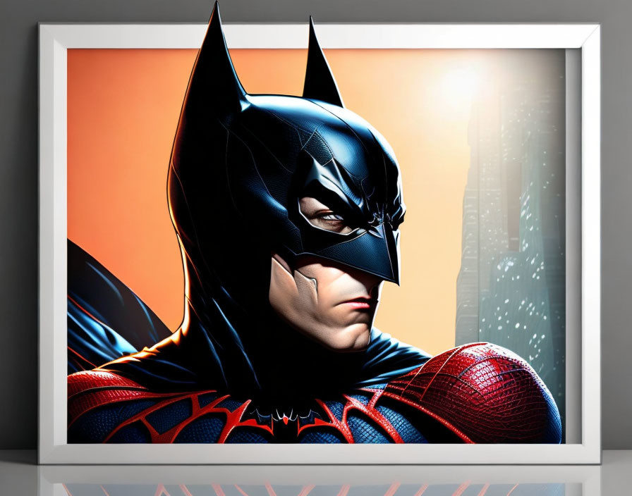 Superhero Mashup Artwork: Batman in Spider-Man Suit Framed Illustration