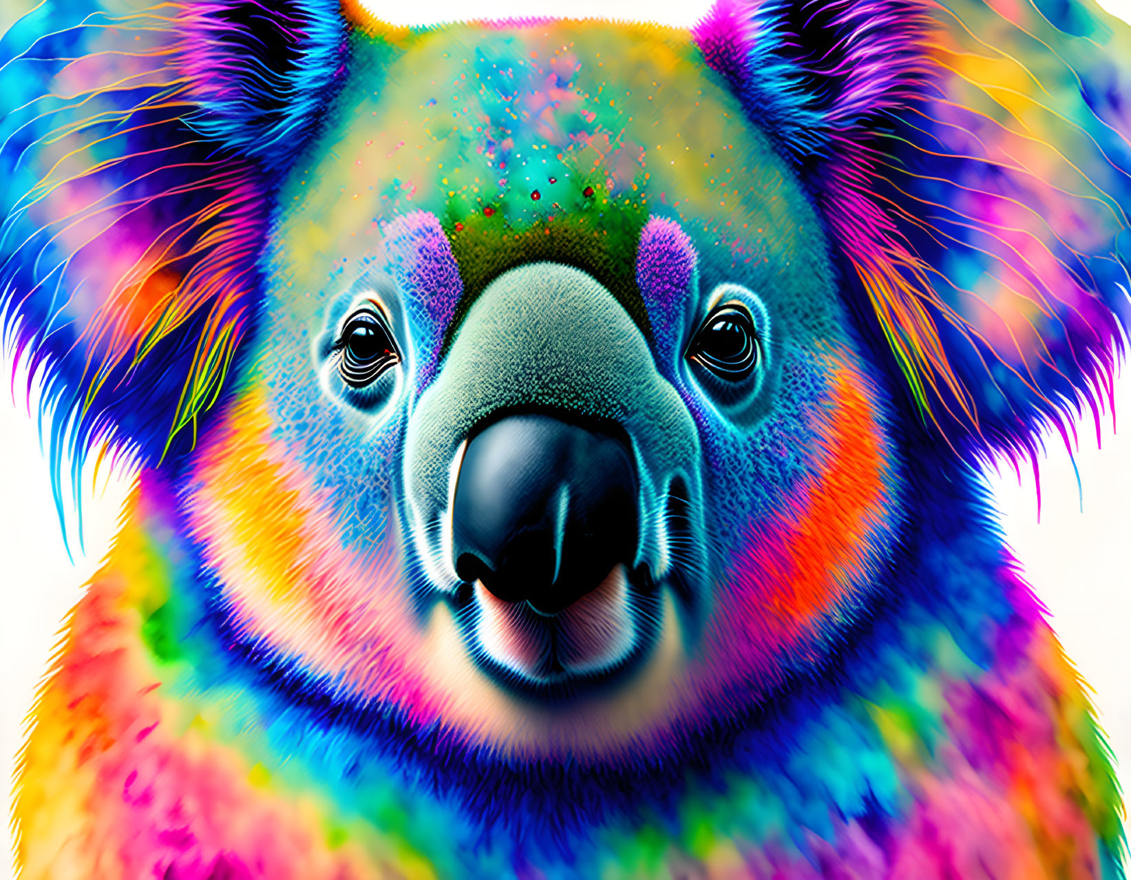 Vibrant digital art: colorful koala with textured fur