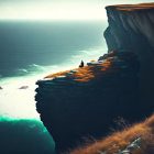 Person admiring ocean from towering sea cliff