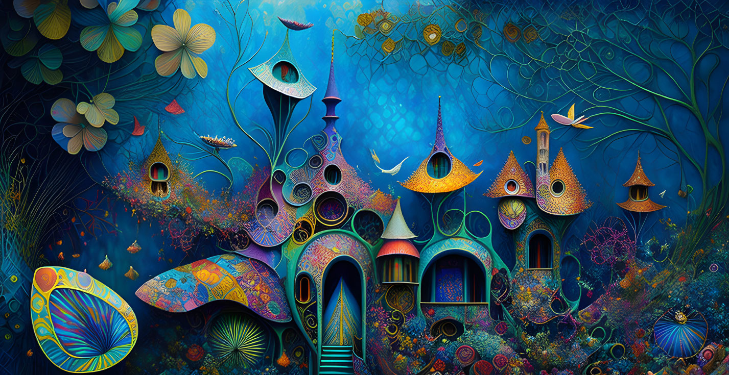 Colorful Whimsical Fantasy Landscape with Abstract Architecture