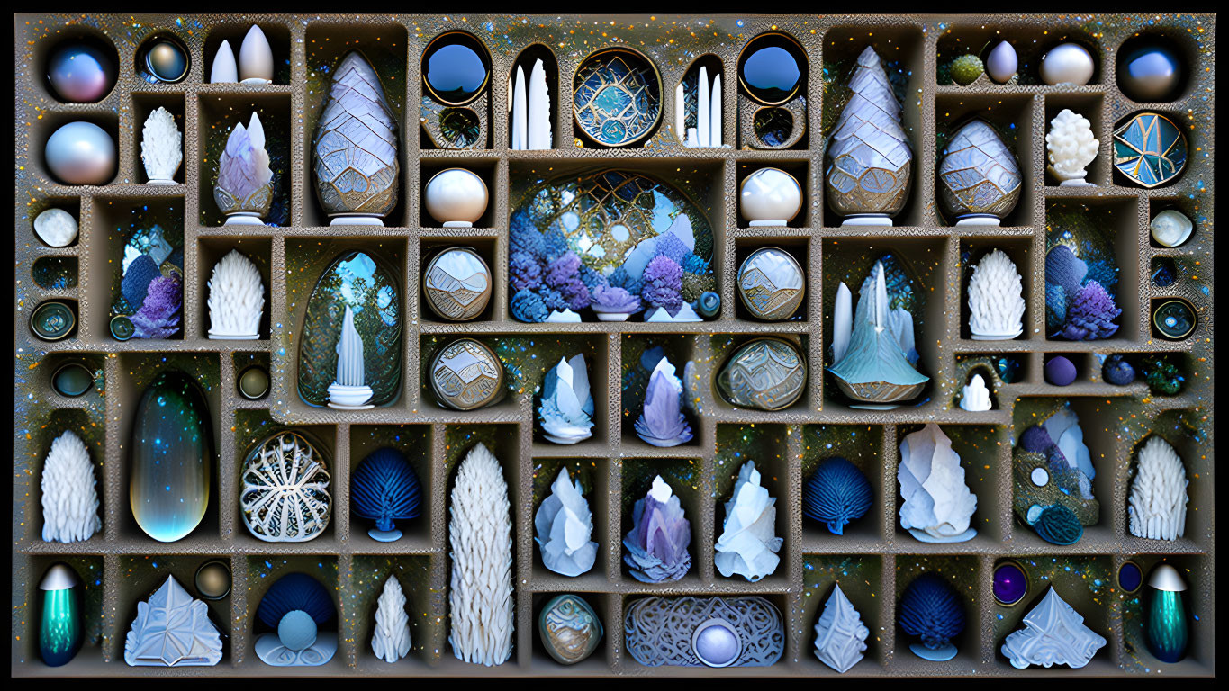 Assorted Crystals, Spheres, and Geometric Shapes in Celestial Theme