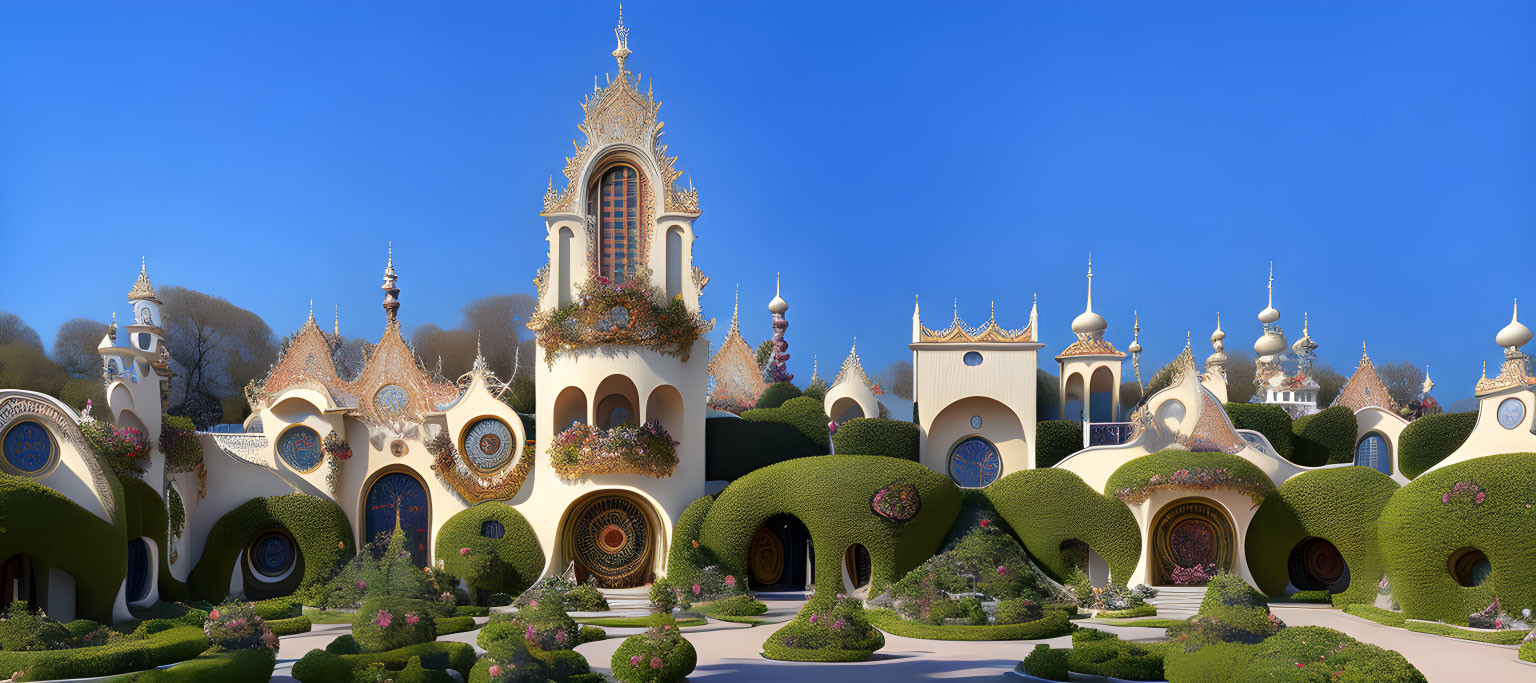 Whimsical fantasy castle on lush green hills