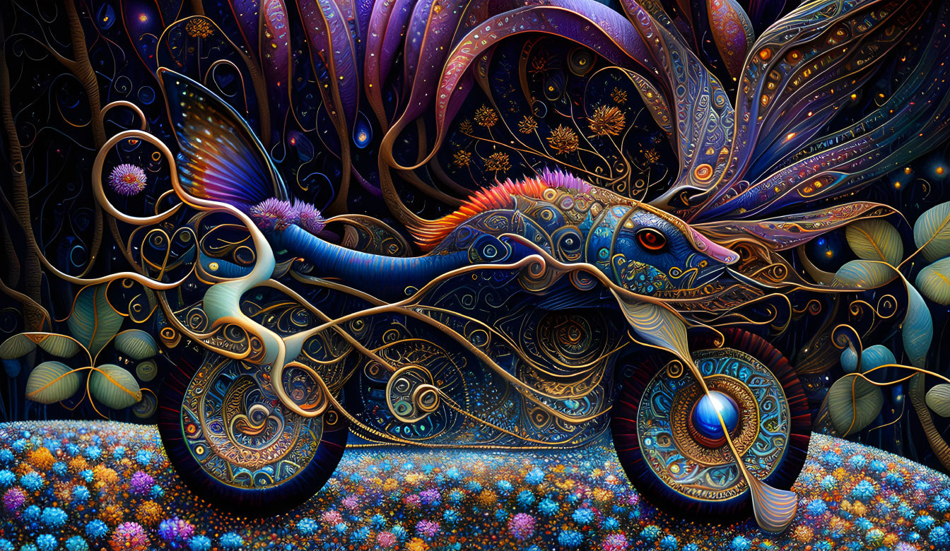 Colorful Psychedelic Digital Artwork of Elaborate Animal Creature