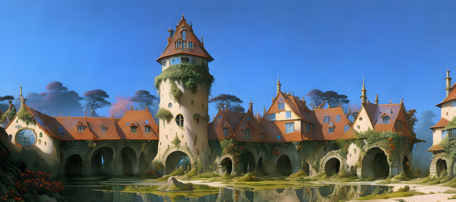 Whimsical Castle Structure Surrounded by Nature
