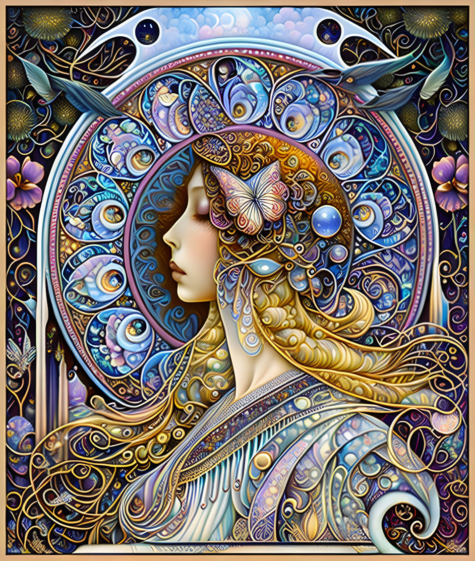 Stylized woman in intricate Art Nouveau design