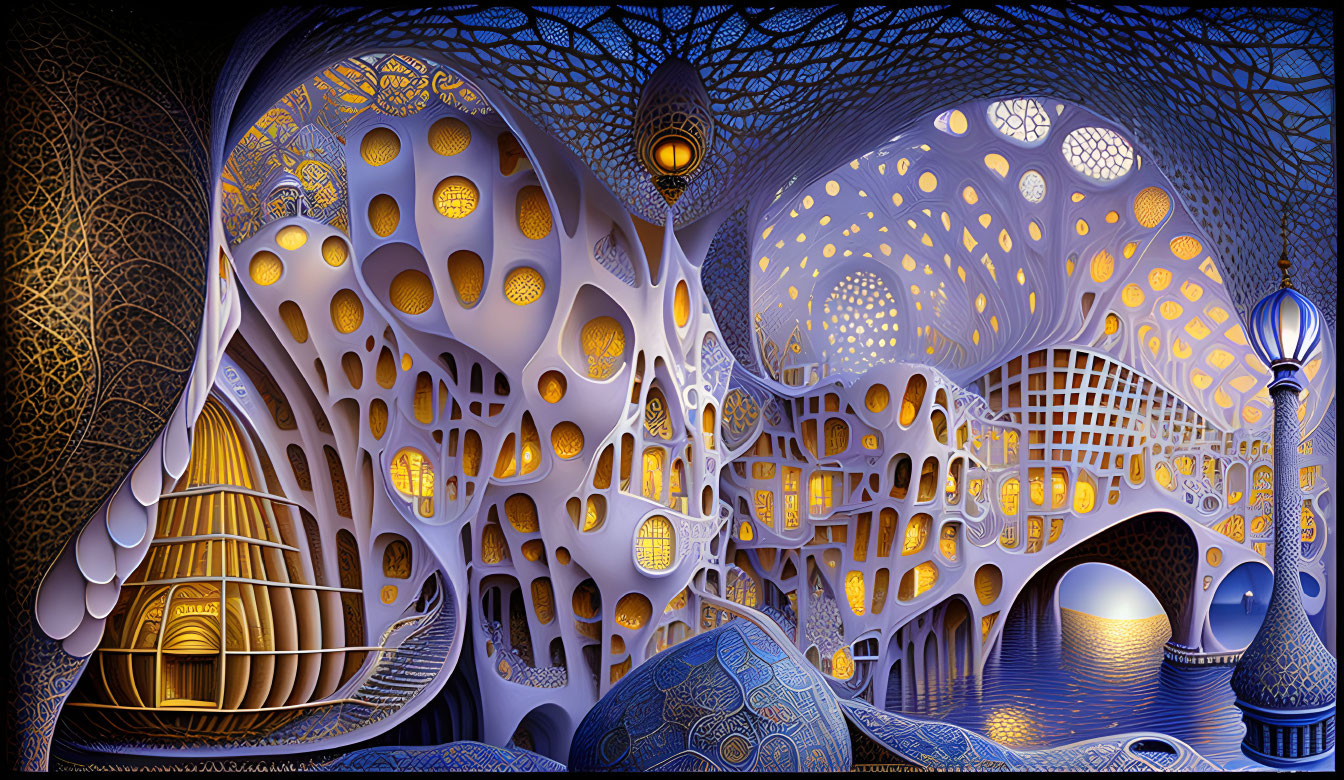 Intricate surreal artwork of otherworldly architectural environment