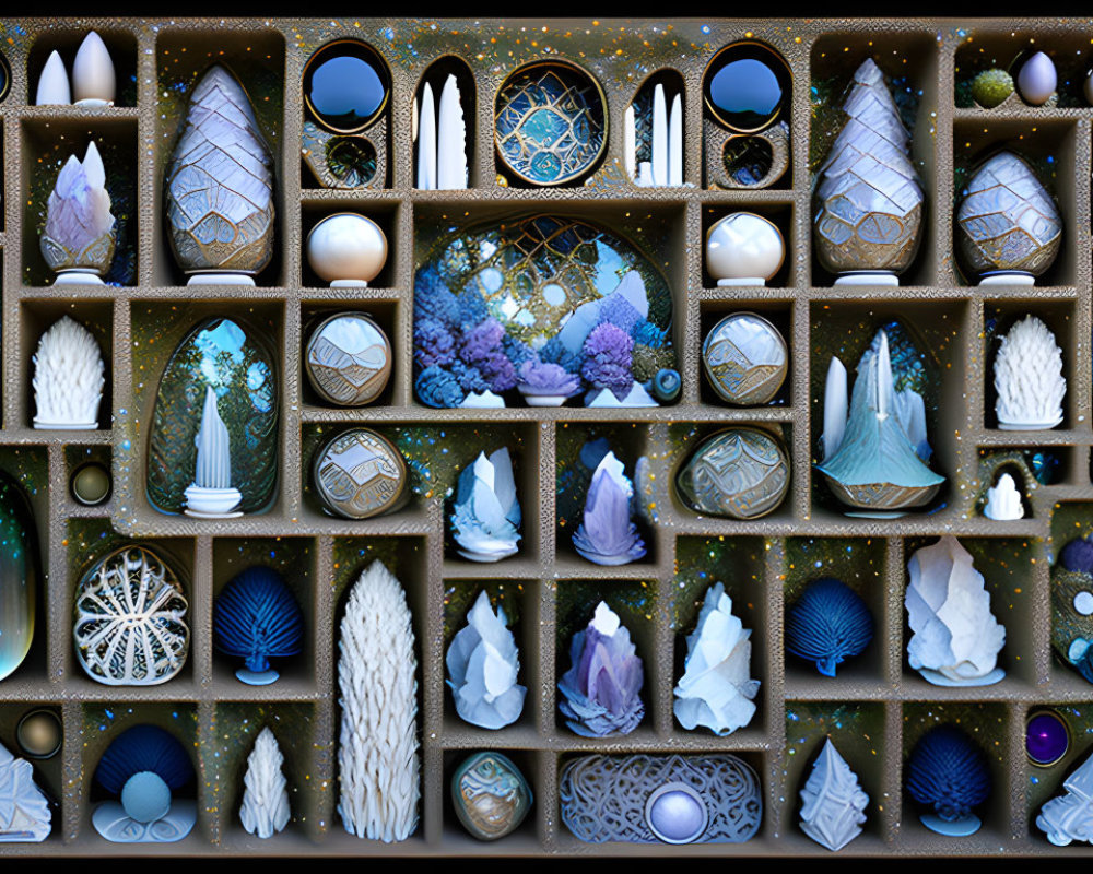 Assorted Crystals, Spheres, and Geometric Shapes in Celestial Theme