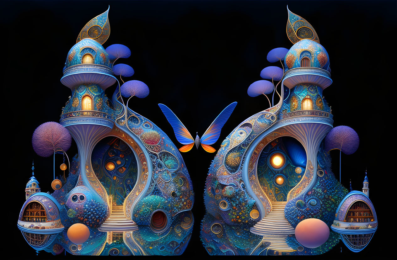 Fantasy towers and butterfly digital artwork