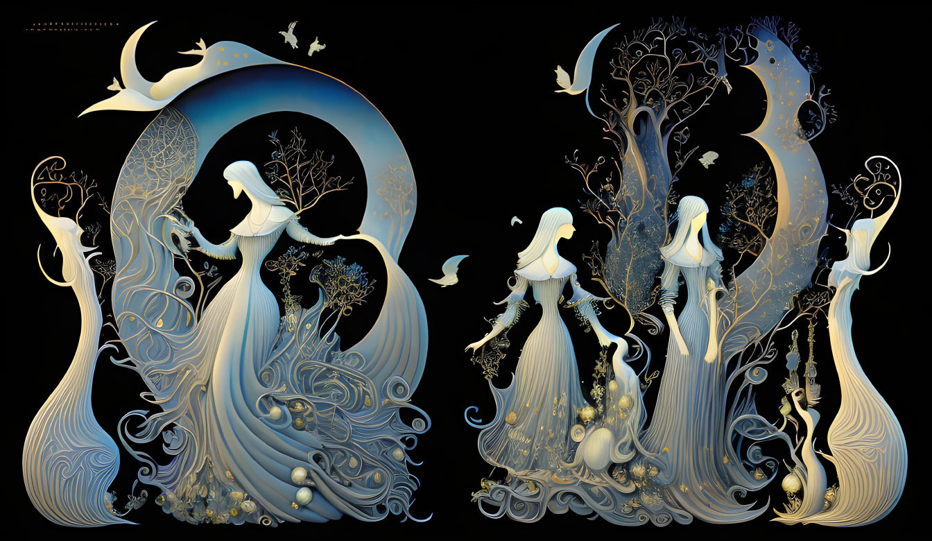 Fantasy Art: Mirror-Image Women in Nature Scene