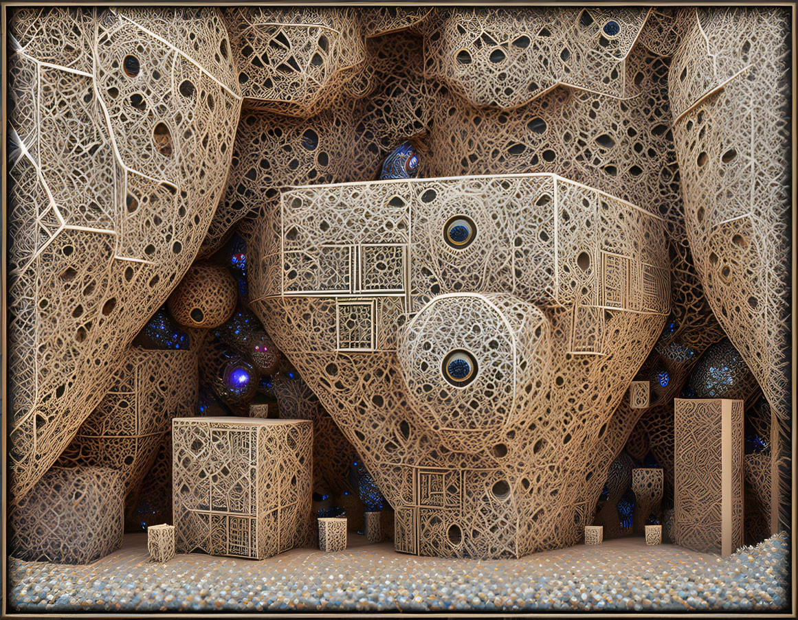 Detailed Fractal Geometry Forms Intricate Architectural Scene